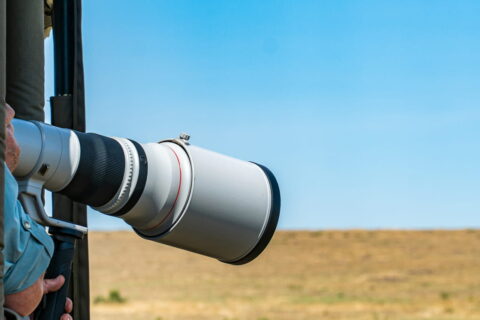 Nahaufnahme eines Fotografen mit Teleobjektiv bei der Wildlife-Fotografie